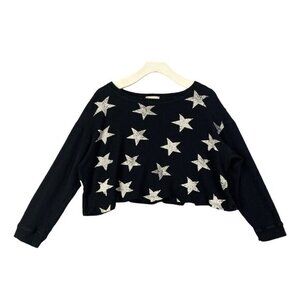 ALTAR'D STATE Waffle Knit Top Womens SZ M Modal Stars Crop‎ Black Emo Goth Witch